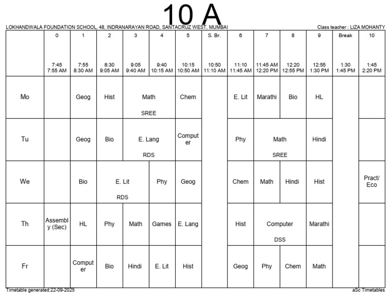 Lokhandwala School Timetable 2025 | PDF