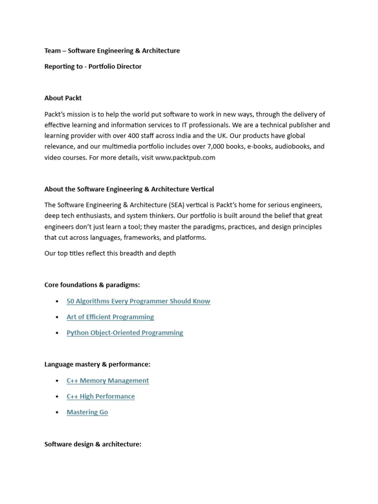 JD Project Manager - Software Engineering Architecture | PDF ...