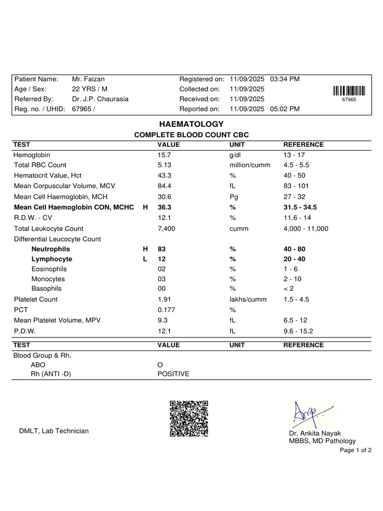 Complete Blood Count and Serology Report | PDF | White Blood Cell ...