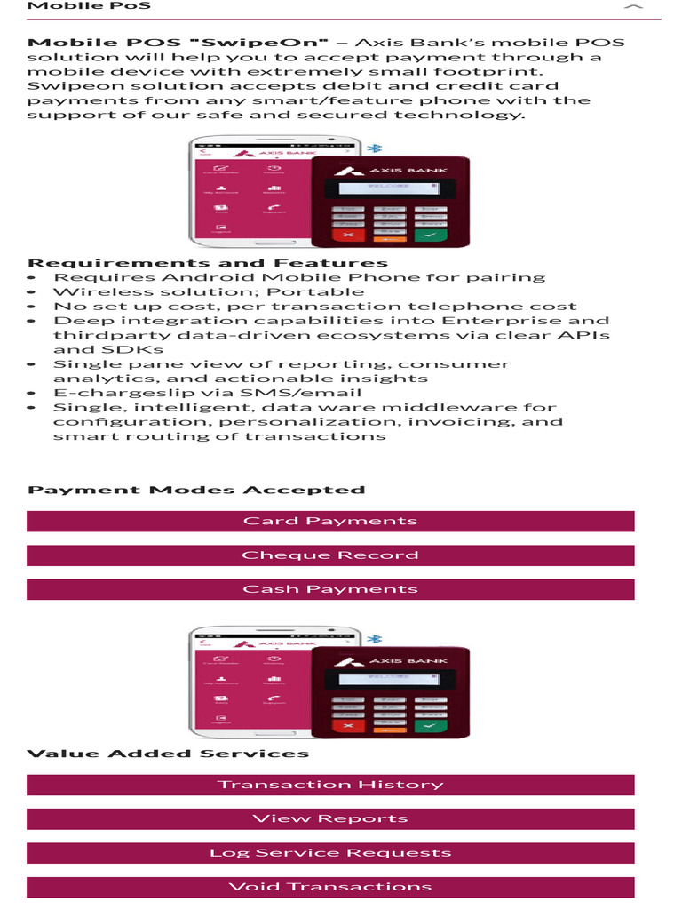 Axis Bank Mobile POS Solution "SwipeOn" | PDF | Debit Card | Payments