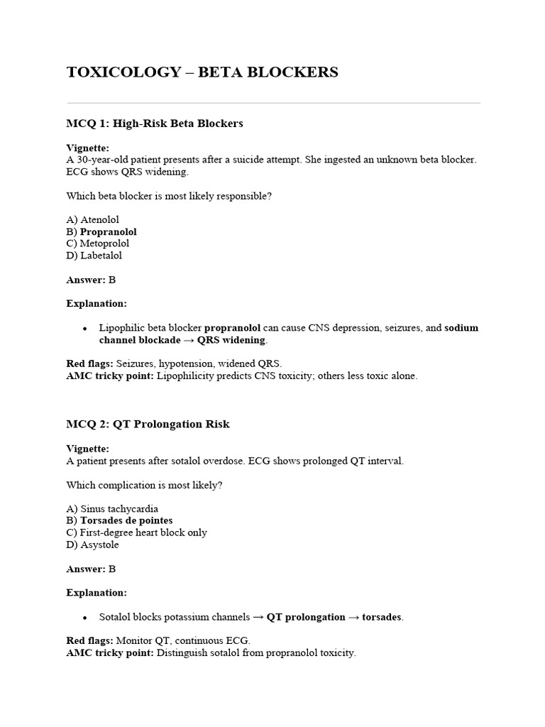 Beta Blocker Toxicology Insights | PDF | Hypoglycemia | Cardiac Arrest