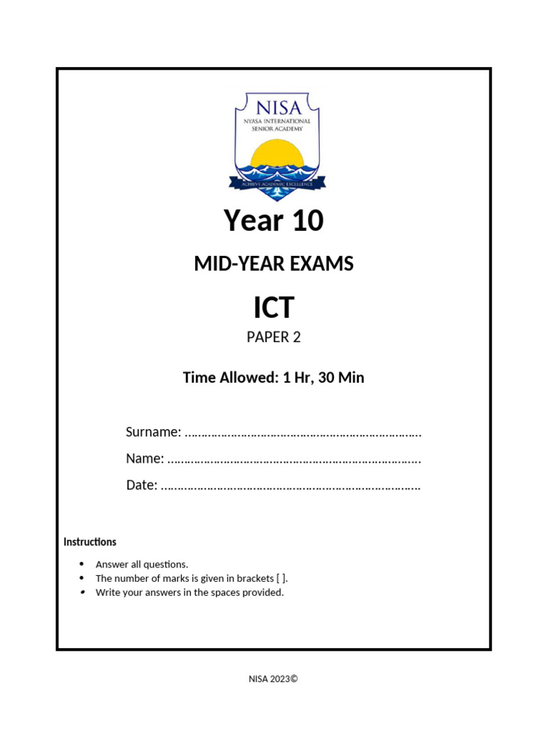 Year 10 ICT Mid-Year Exam Paper 2 | PDF