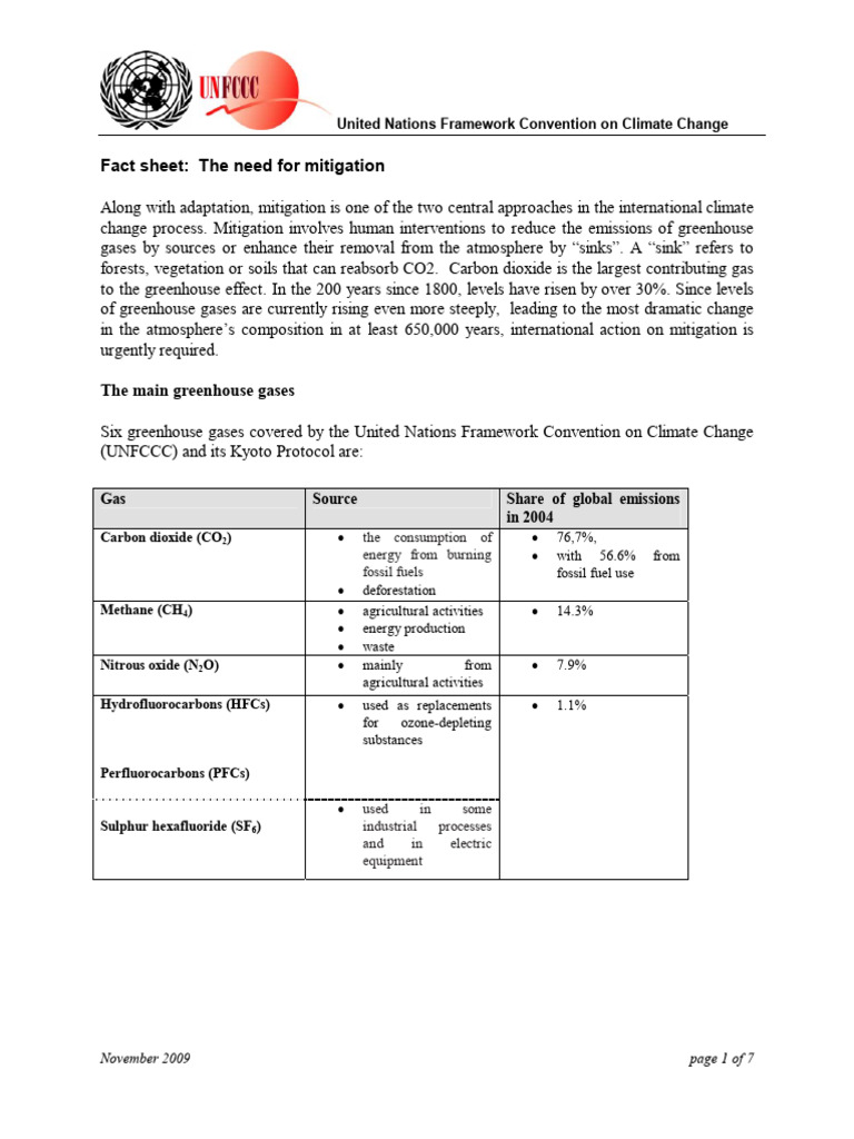 UN Climate Change Mitigation Overview | PDF | Kyoto Protocol | Climate ...