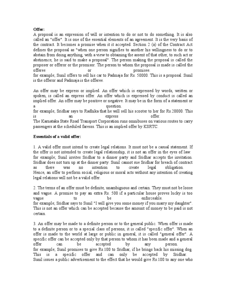 Essentials of a Valid Offer in Contracts | PDF | Offer And Acceptance ...