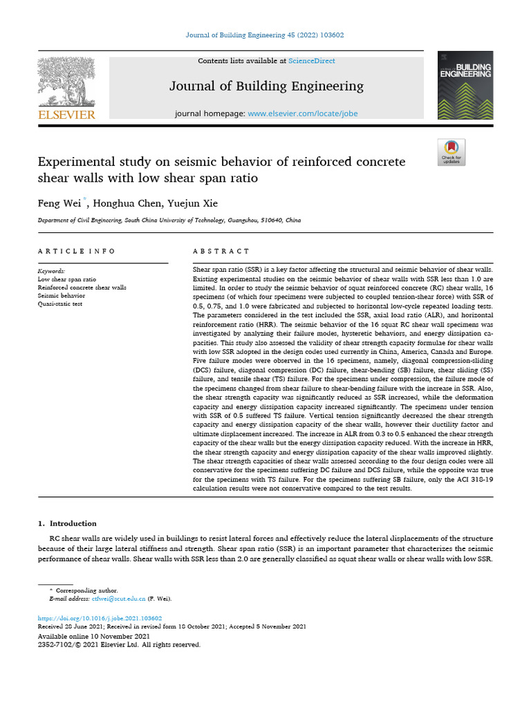 Seismic Behavior of Low SSR Concrete Walls | PDF | Strength Of ...