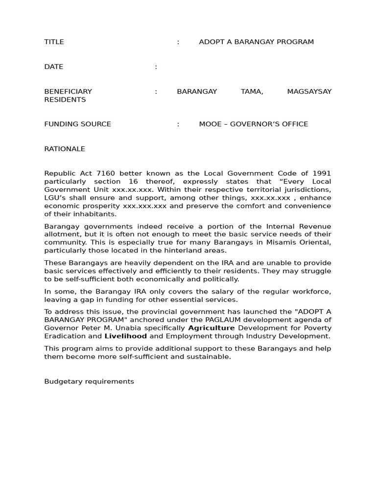 Adopt a Barangay Program Overview | PDF
