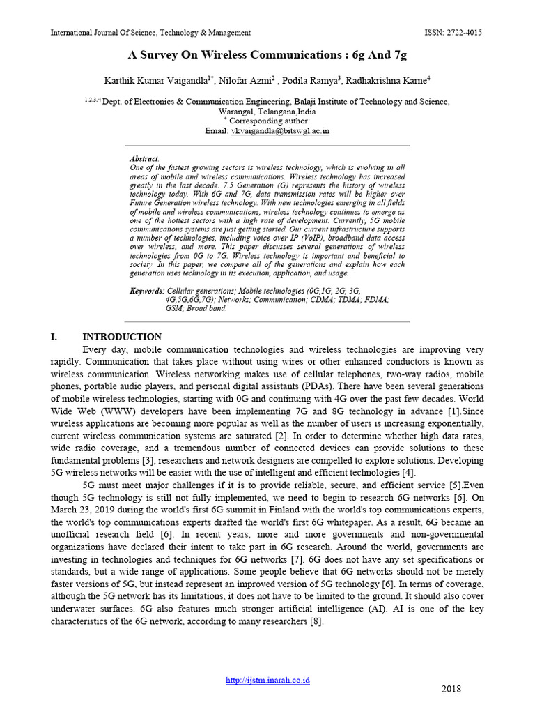 Survey of 6G and 7G Wireless Technologies | PDF | Computer Network | 4 G