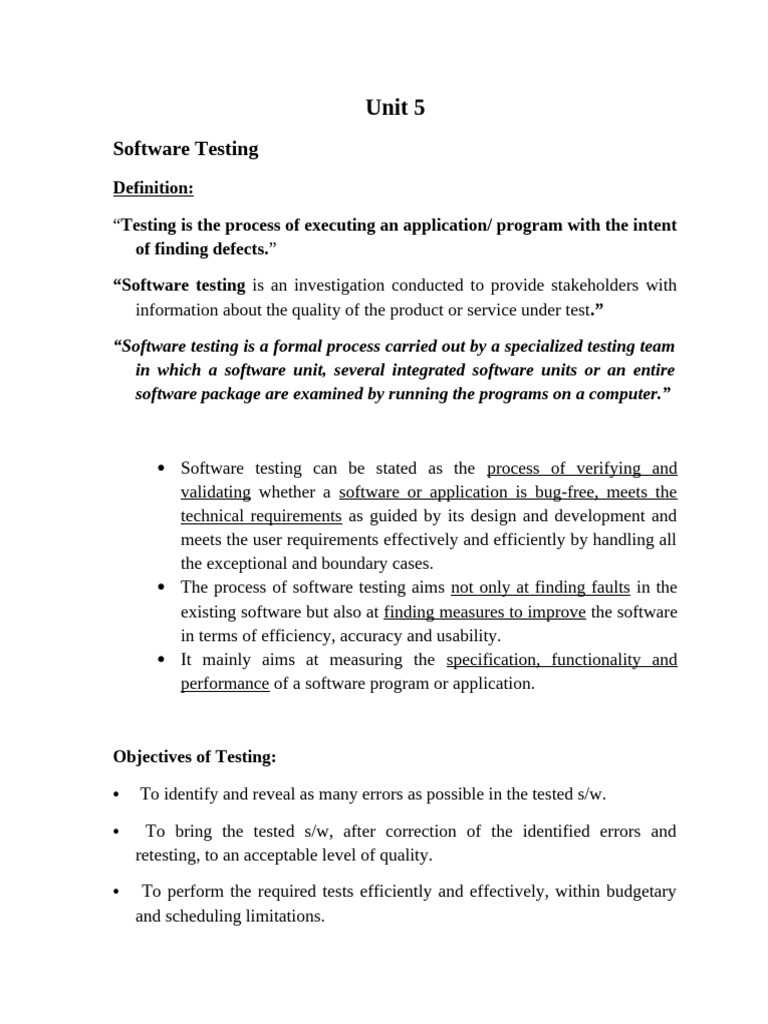Software Testing - Unit 5 | PDF | Software Testing | Test Driven ...