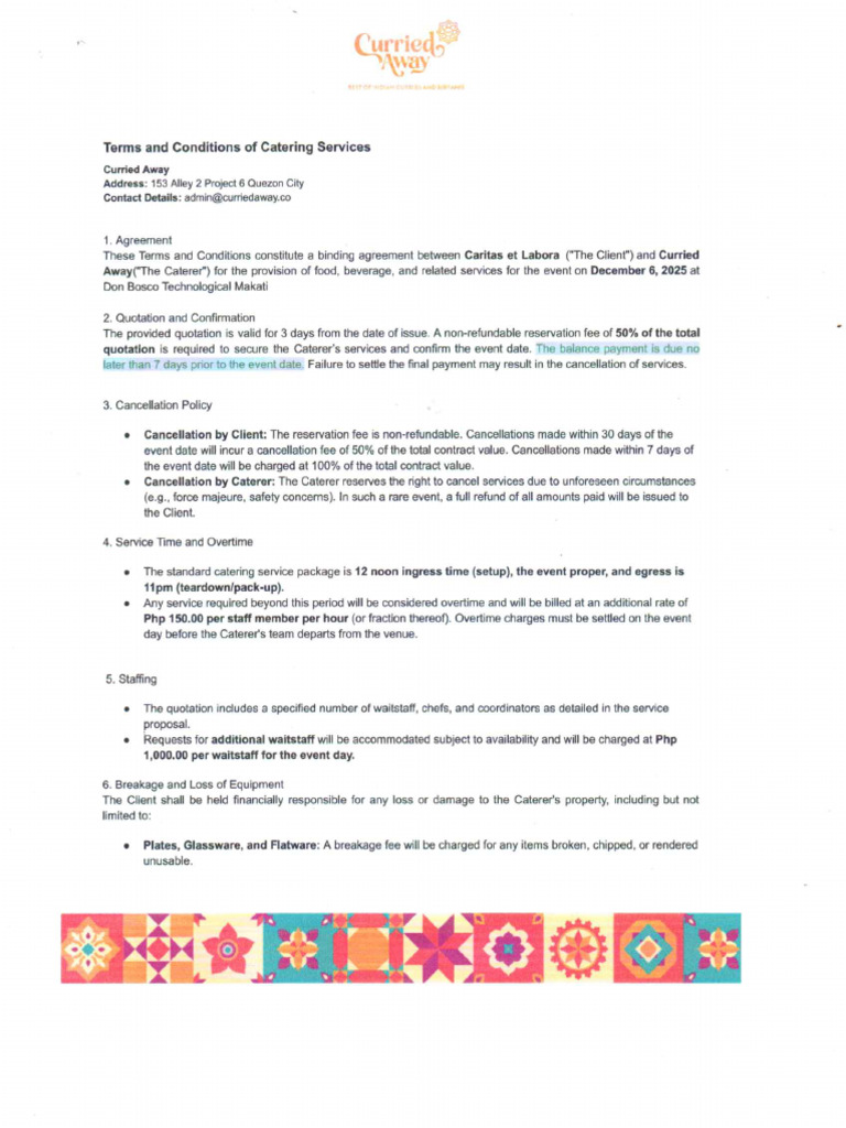 Signed Catering Contract | PDF