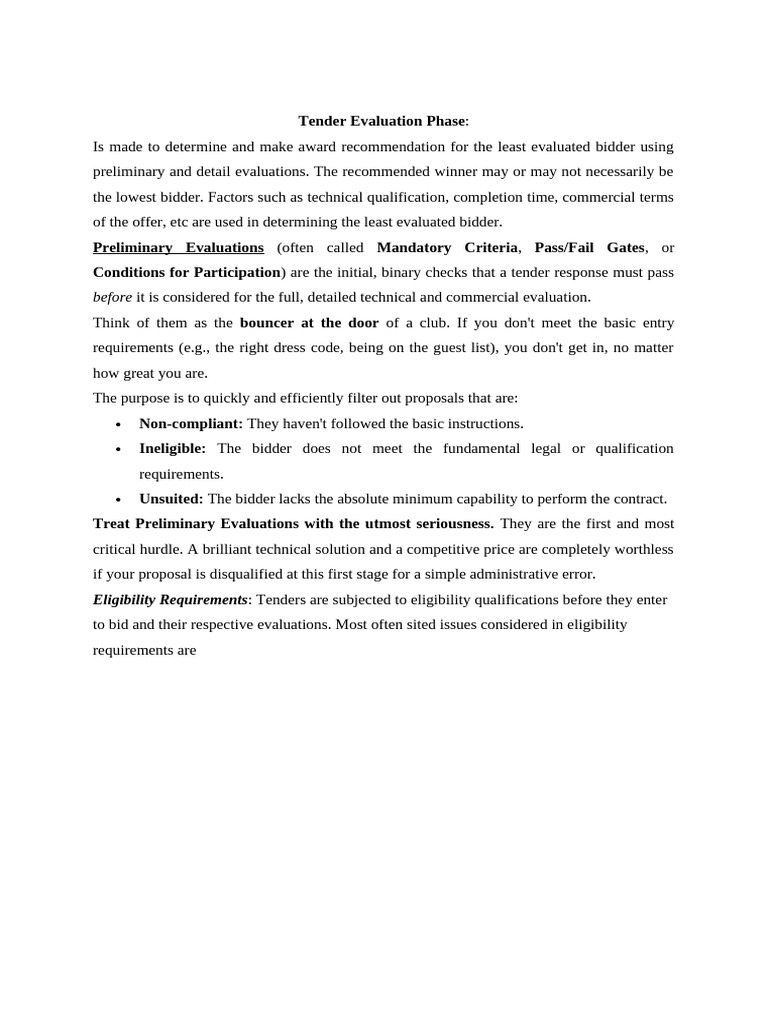 Tender Evaluation Process Explained | PDF | Present Value | Discounted ...