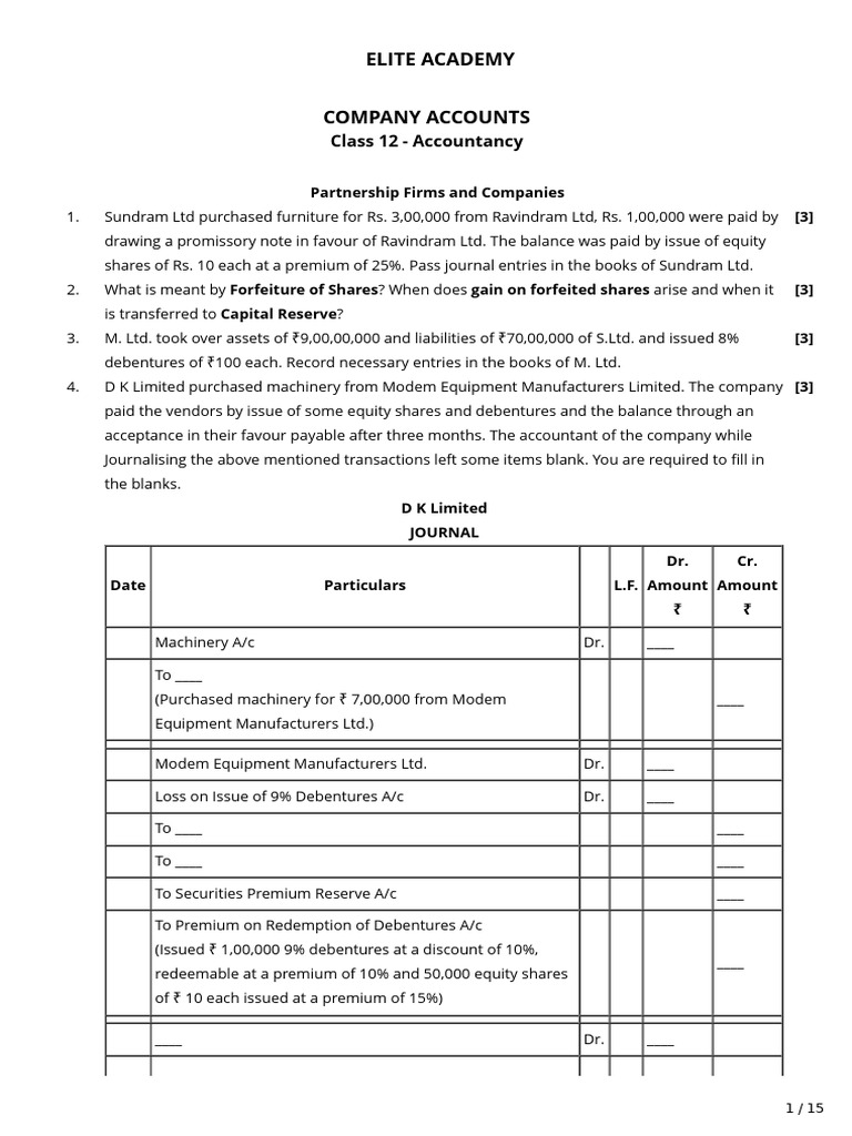 Journal Entries for Company Accounts | PDF | Balance Sheet | Book Value