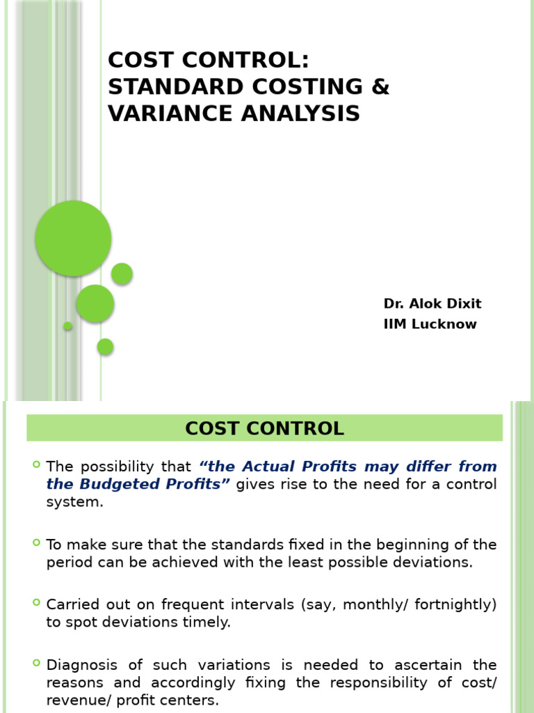 Cost Control: Standard Costing & Variance Analysis | PDF | Cost ...