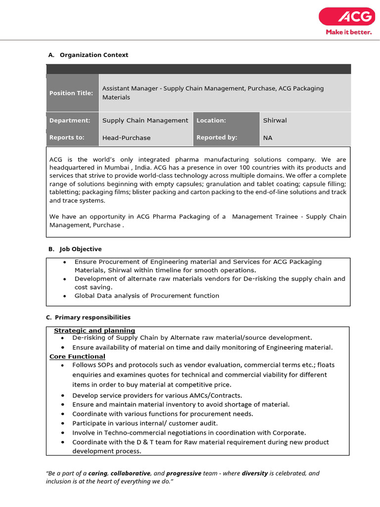 Assistant Manager Supply Chain Role | PDF | Supply Chain Management ...
