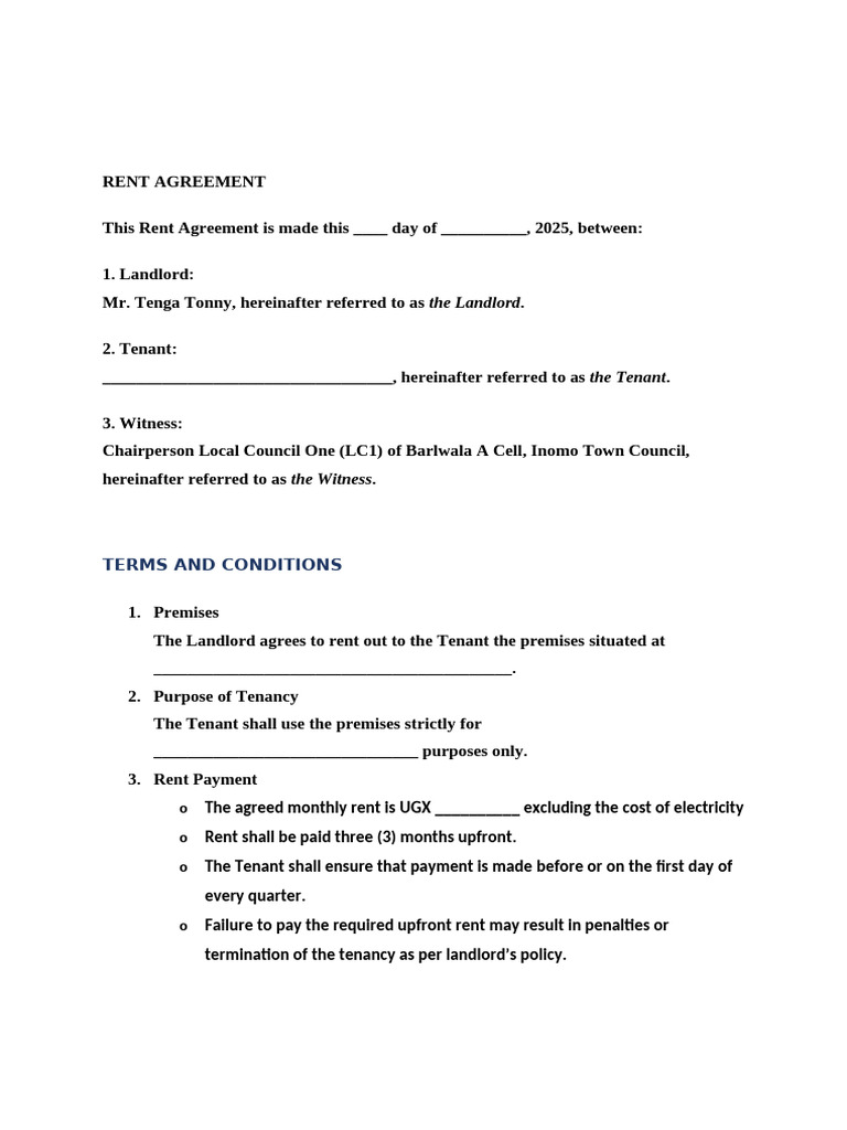 Rent Agreement Template for Tenants | PDF