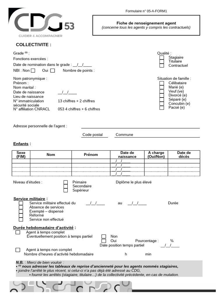 Fiche de renseignement agent administratif | PDF