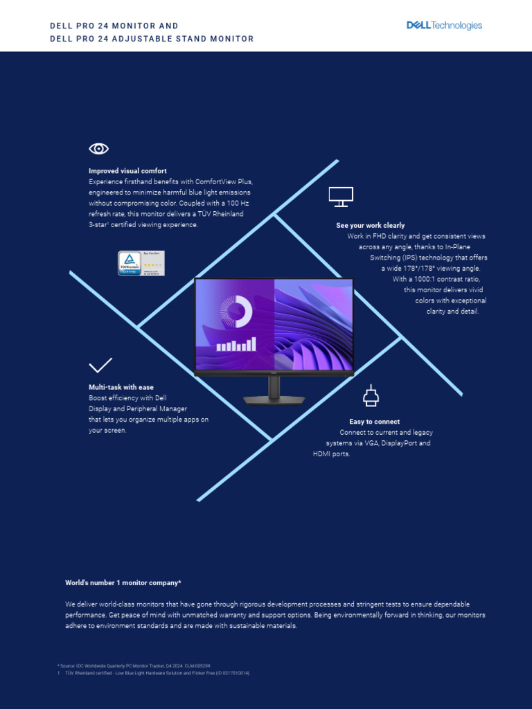 Dell Pro 24 Monitor Features & Benefits | PDF | Computer Monitor | Hdmi