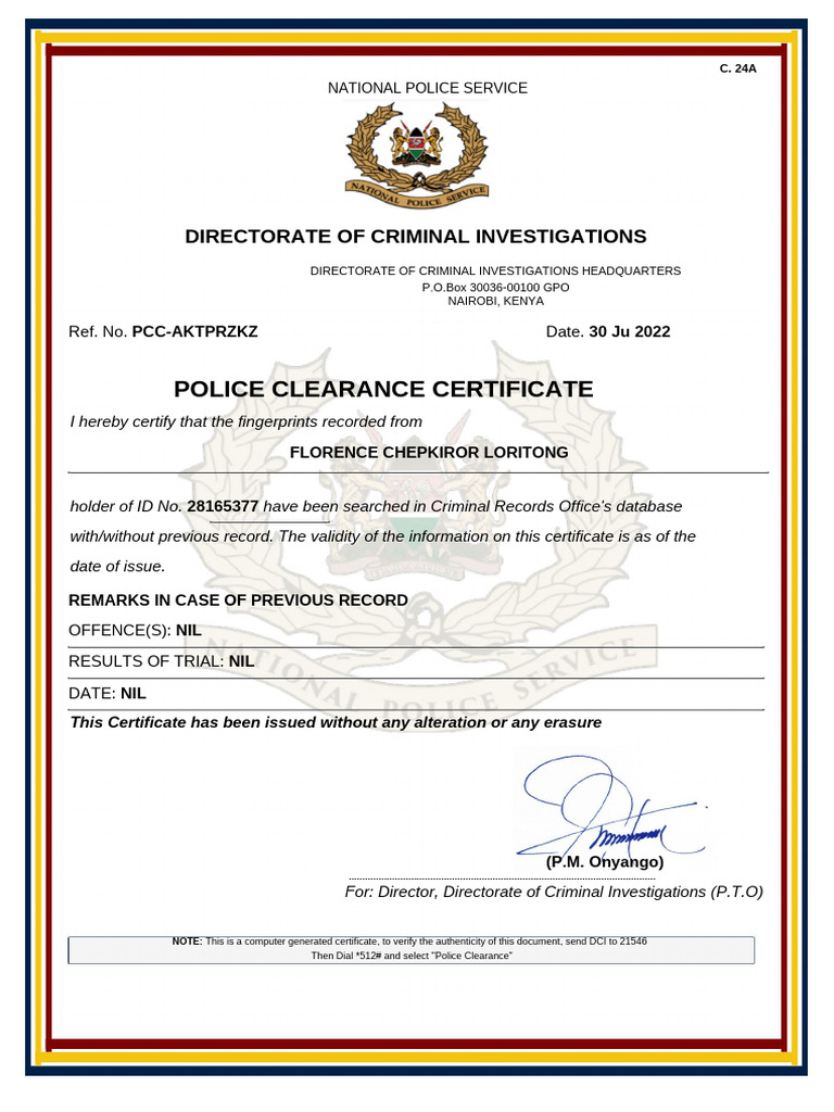 Pcc-V5tmv59q-Police Clearance Certificate p0 | PDF