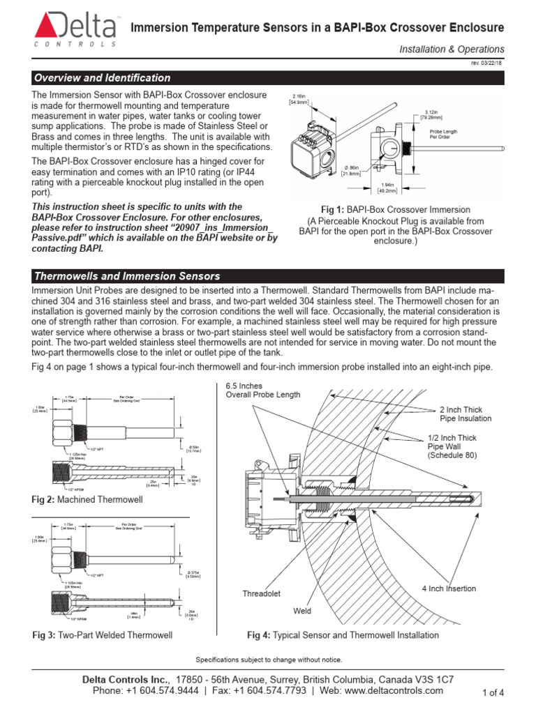 Immersion Temperature Sensor Installation Guide | PDF | Pipe (Fluid ...