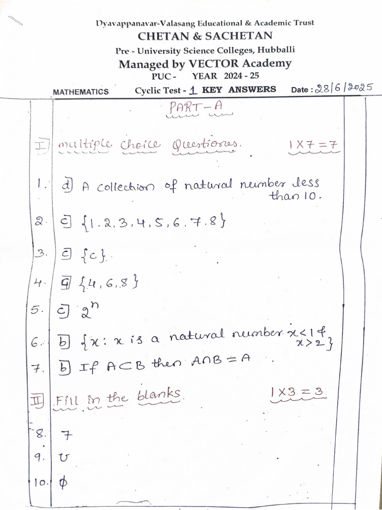 Puc 1st Year Cyclic 1 Mathematics Solutions | PDF