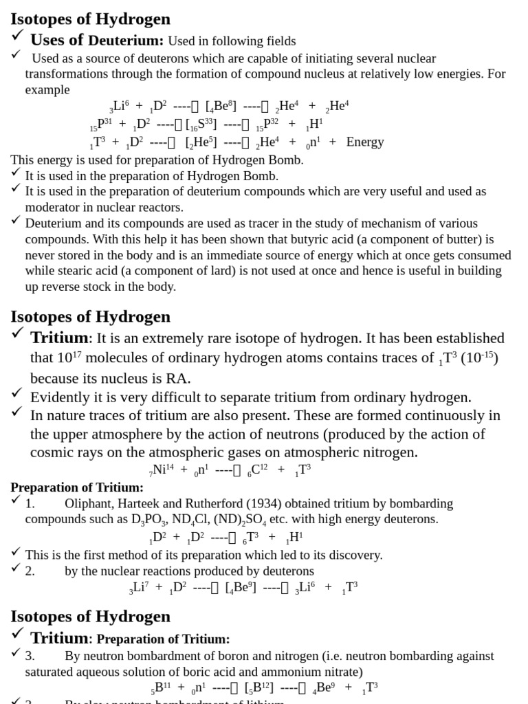Hydrogen Isotopes: Deuterium & Tritium Uses | PDF | Atomic Nucleus ...