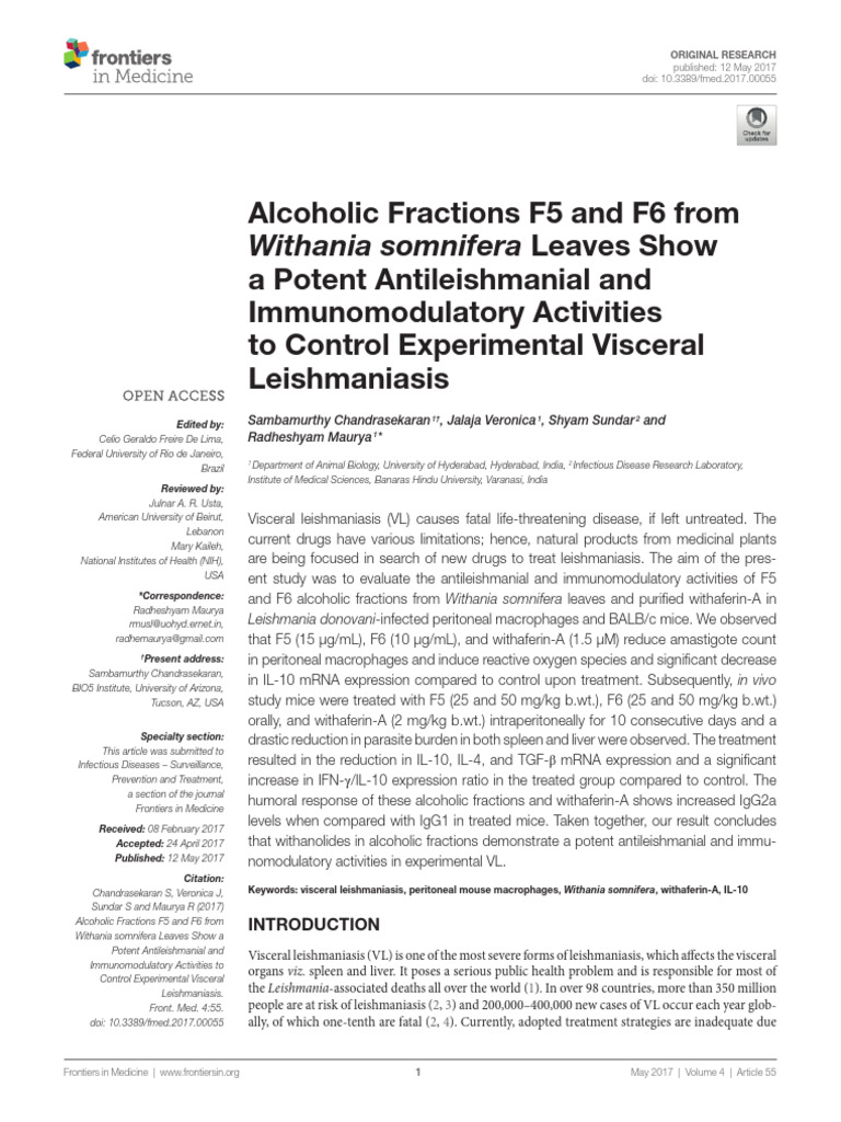 Antileishmanial Effects of Withania somnifera | PDF | Immunoglobulin G ...