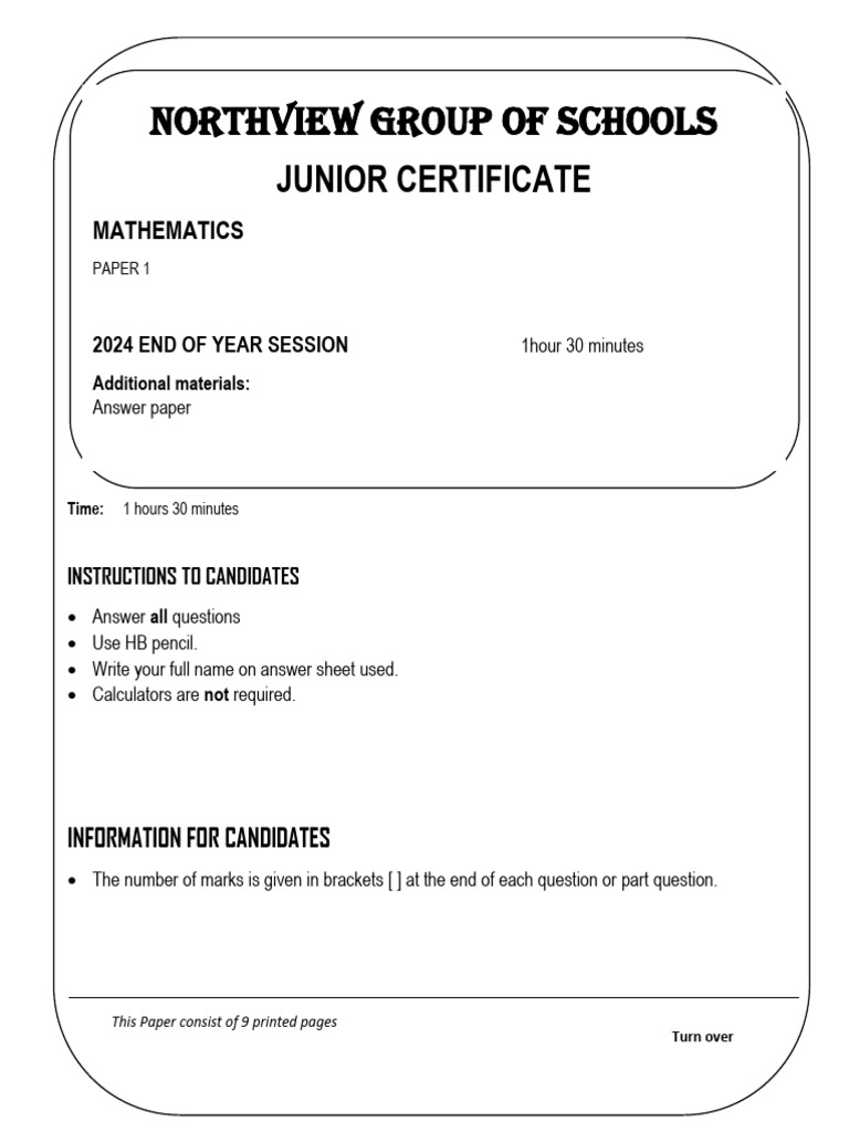 Junior Certificate Mathematics Paper 2024 | PDF | Mathematics
