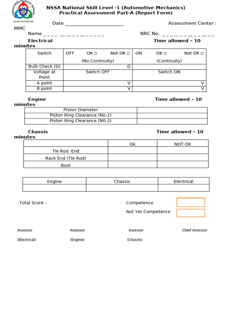 Part A (Bench Test) Report Form | PDF