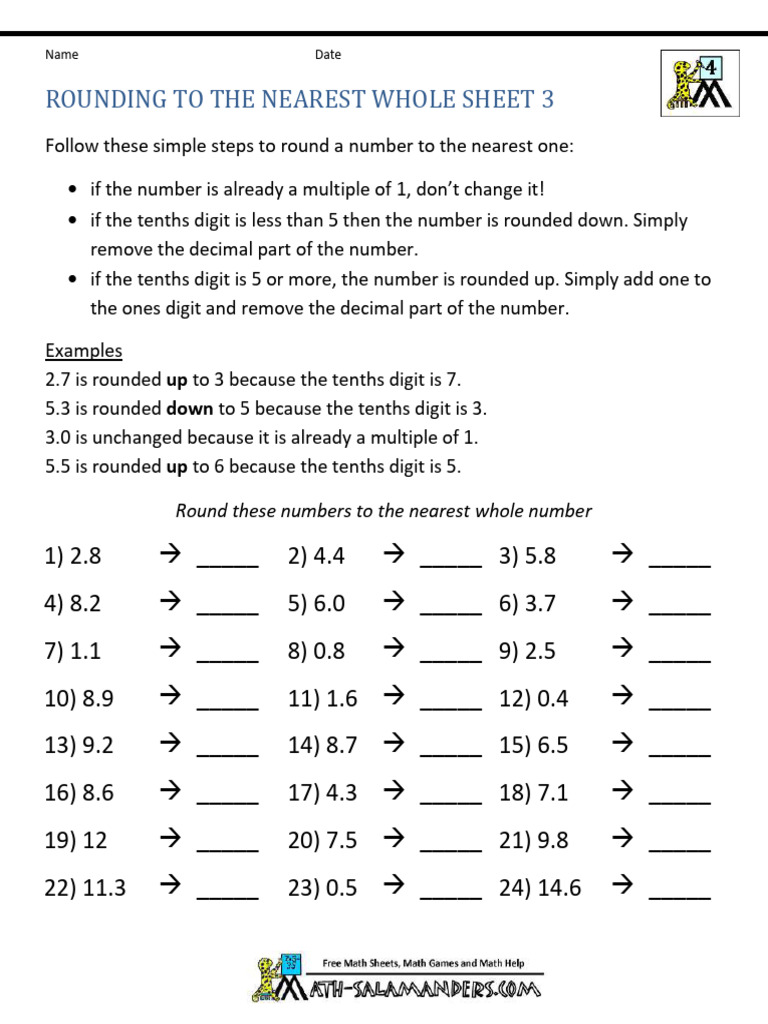 Unit 1.1 - Rounding Decimals To Whole Numbers - Extra | PDF ...