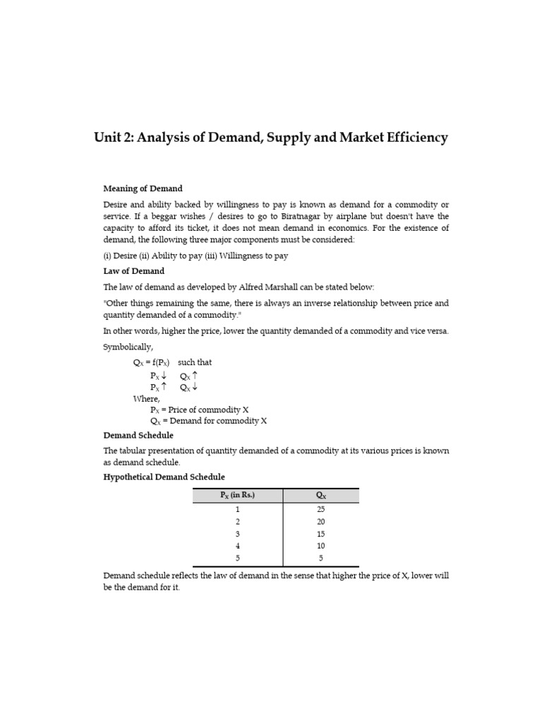 Unit 2 Analysis of Demand Supply and Market Efficiency | PDF | Demand ...