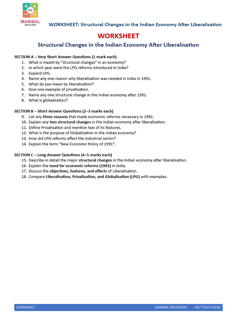 Structural Changes in India's Economy Post-Liberalisation | PDF ...