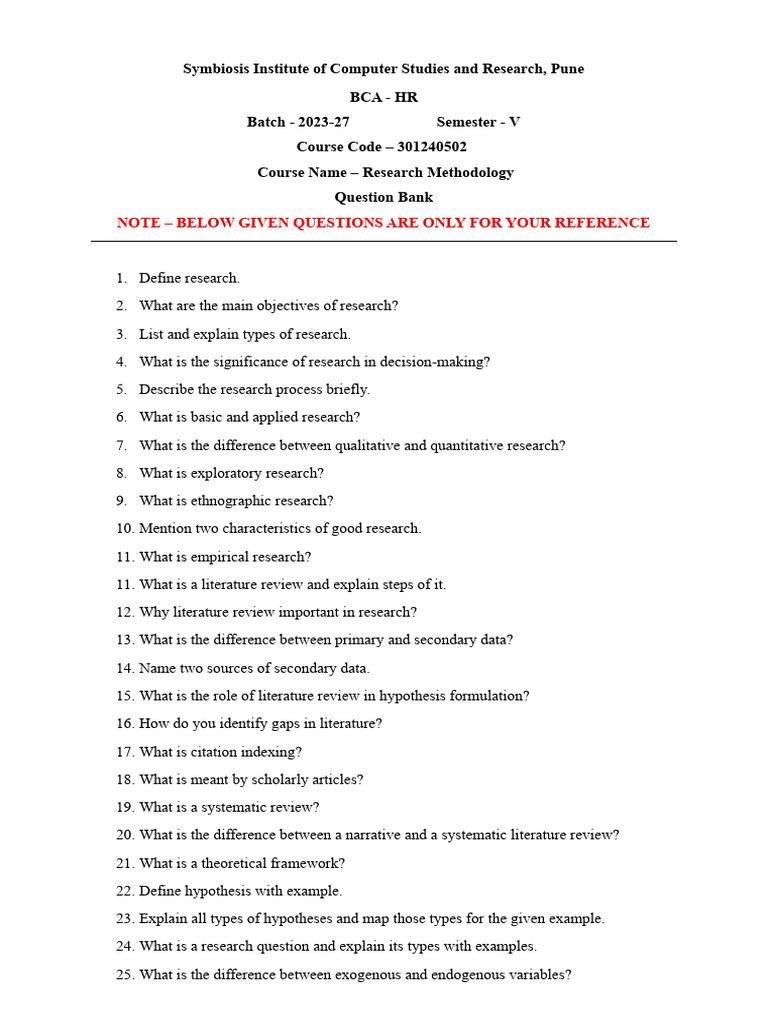 Question Bank | PDF | Hypothesis | Sampling (Statistics)