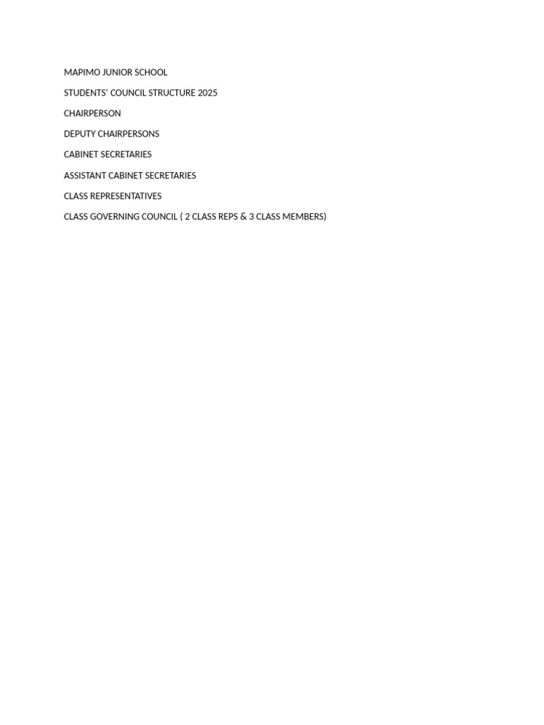 Mapimo Junior School Council Structure 2025 | PDF
