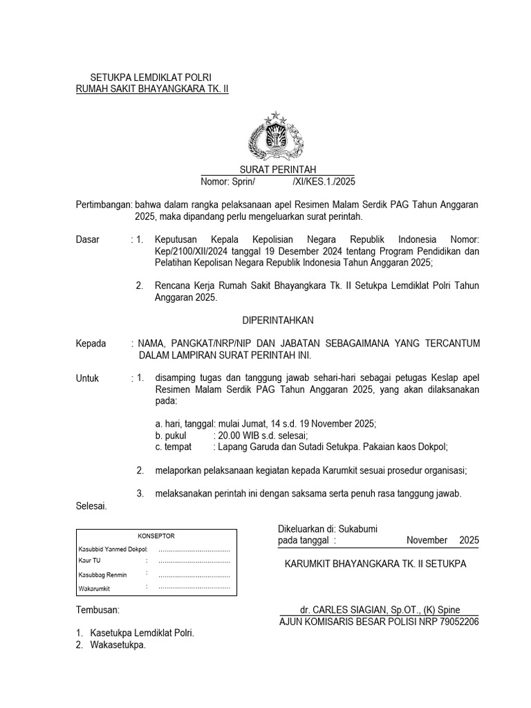 (Konsep) Sprin Keslap Apel Resimen Malam November Pag 2025 | PDF