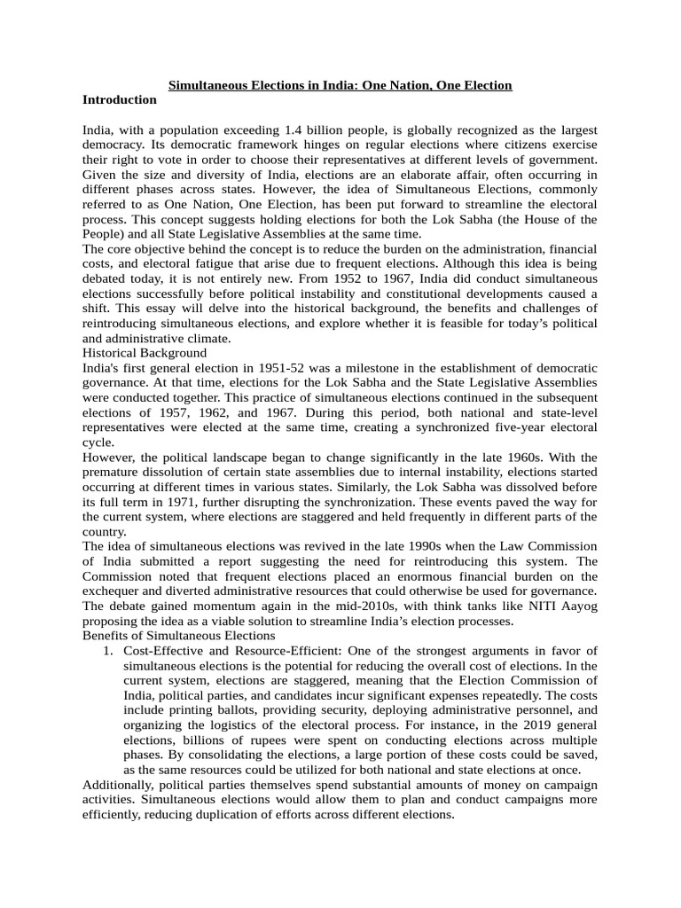 Simultaneous Elections in India Explained | PDF | Elections | Governance