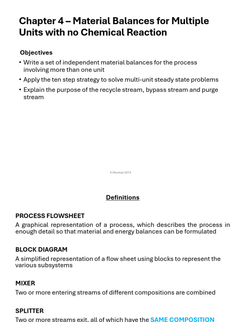 Chapter 4 - Material Balances For Multiple Units With No Chemical ...