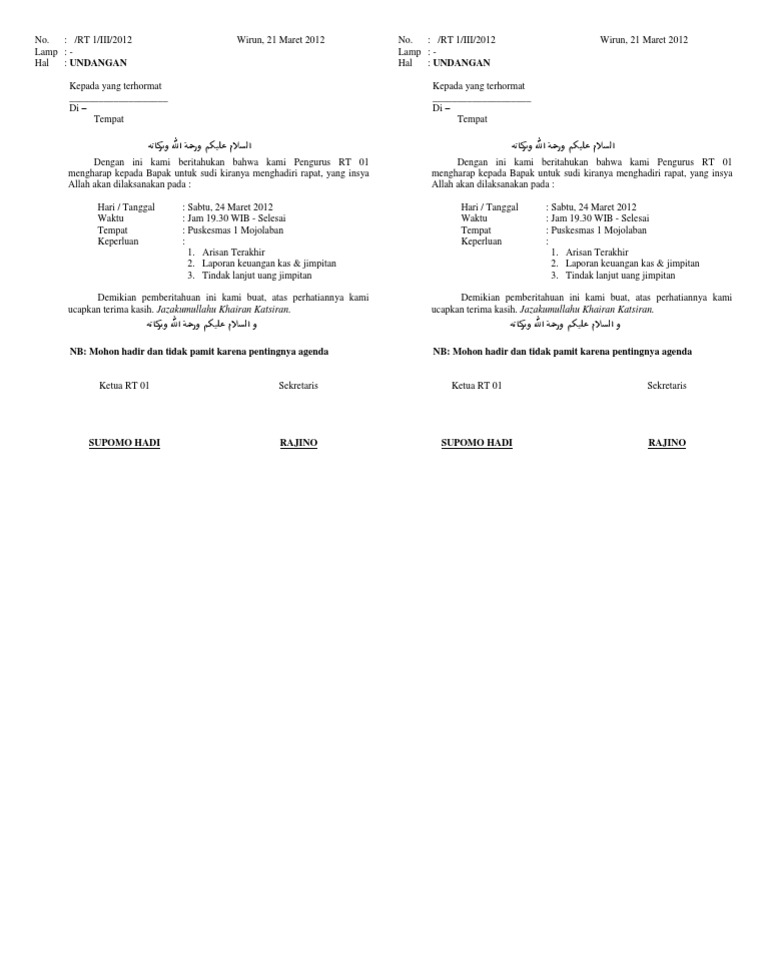 105 Contoh Undangan Rapat Pengurus Rt Gratis Terbaru