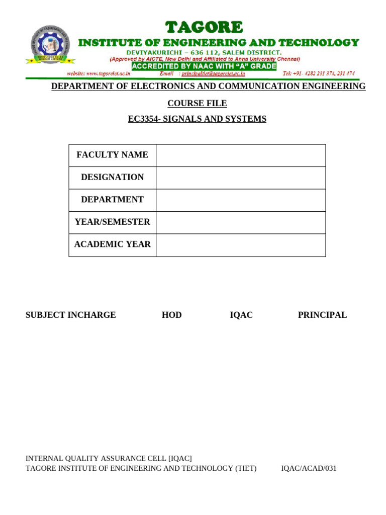 Course File Front Page and Content | PDF