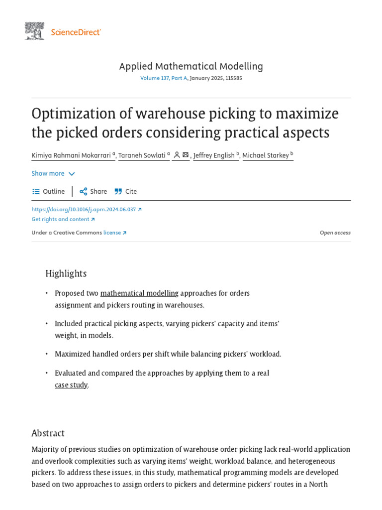 Warehouse Order Picking Optimization | PDF | Warehouse | Mathematical ...