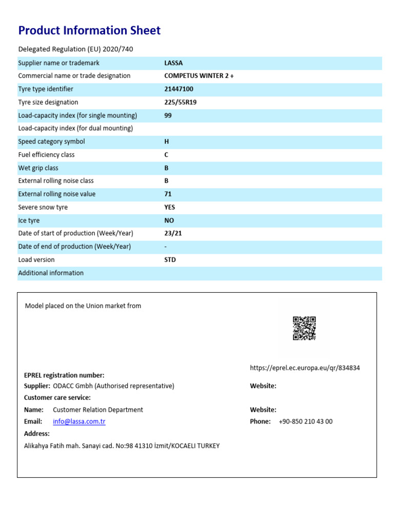 Product Information Sheet: Delegated Regulation (EU) 2020/740 | PDF