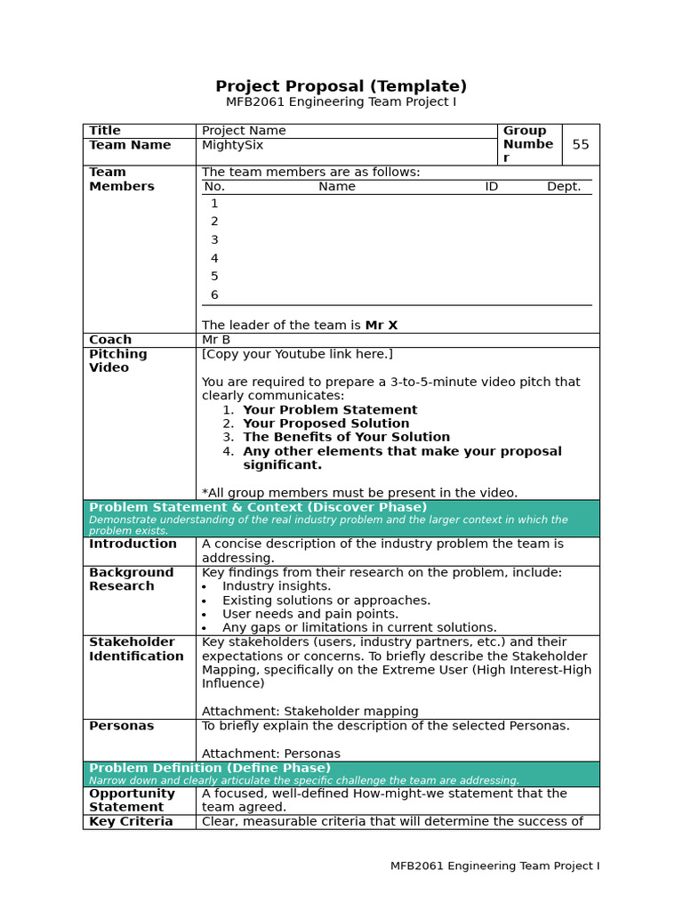 Engineering Project Proposal Template | PDF | Risk | Prototype