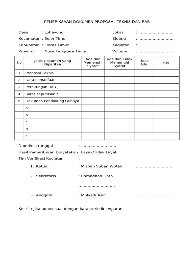 Pemeriksaan Proposal Teknis dan RAB | PDF