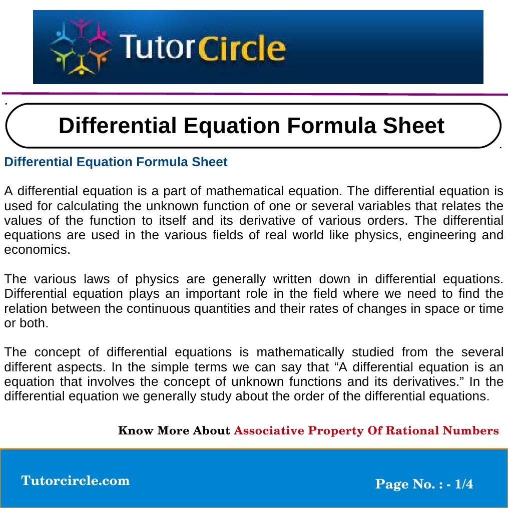 Differential Equation Formula Sheet | PDF