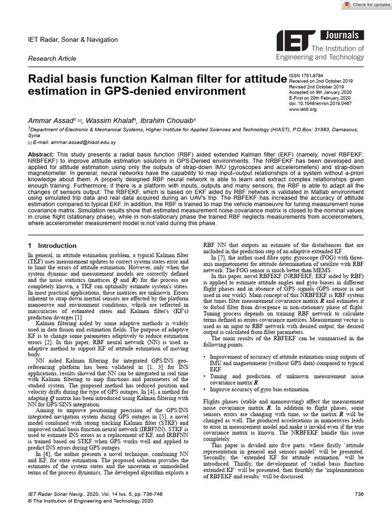 Radial Basis Function Kalman Filter For Attitude Estimation in GPS ...