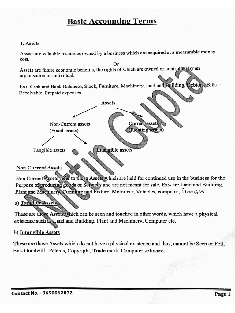 Basic Accounting Terms Class Xi | PDF
