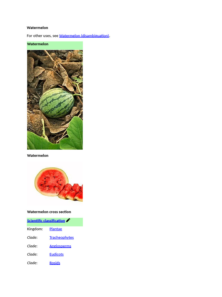 Watermelon: Cultivation and Varieties | PDF | Watermelon | Plants