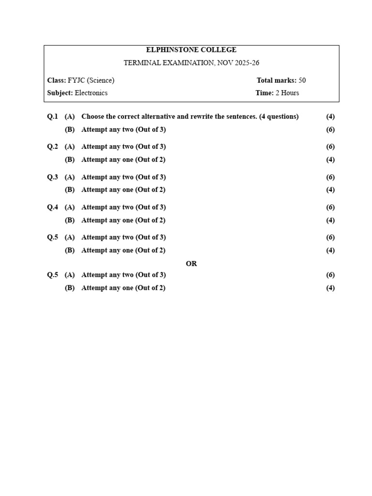 Electronics 1 & 2 Paper Pattern | PDF