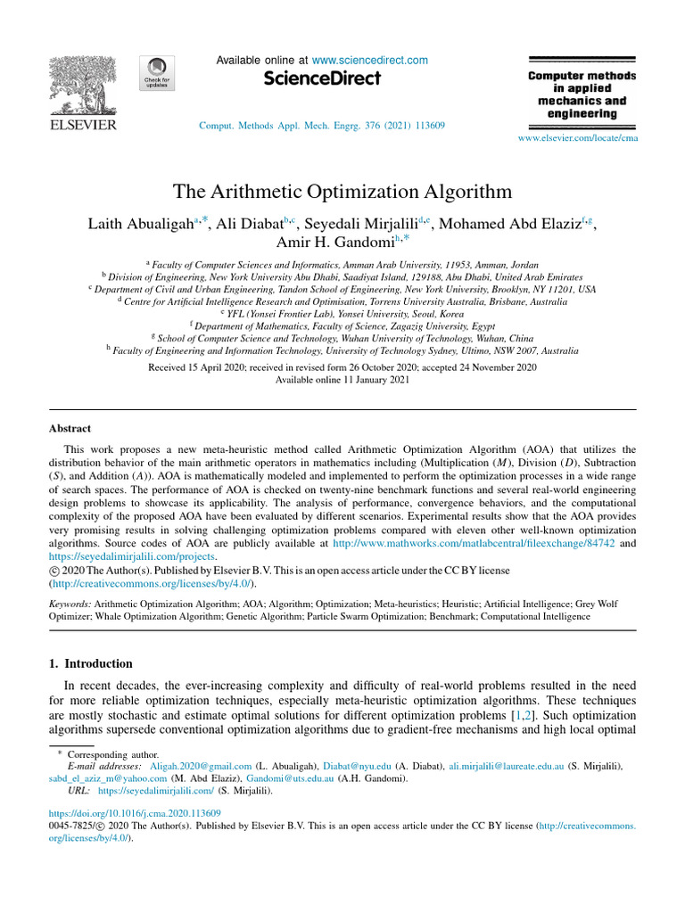 Arithmetic Optimization Algorithm Overview | PDF | Mathematical ...