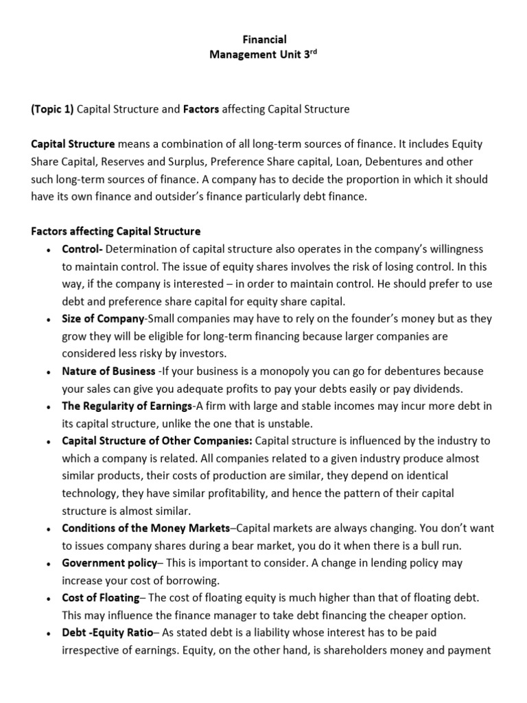 Capital Structure: Key Factors & Theories | PDF | Capital Structure ...