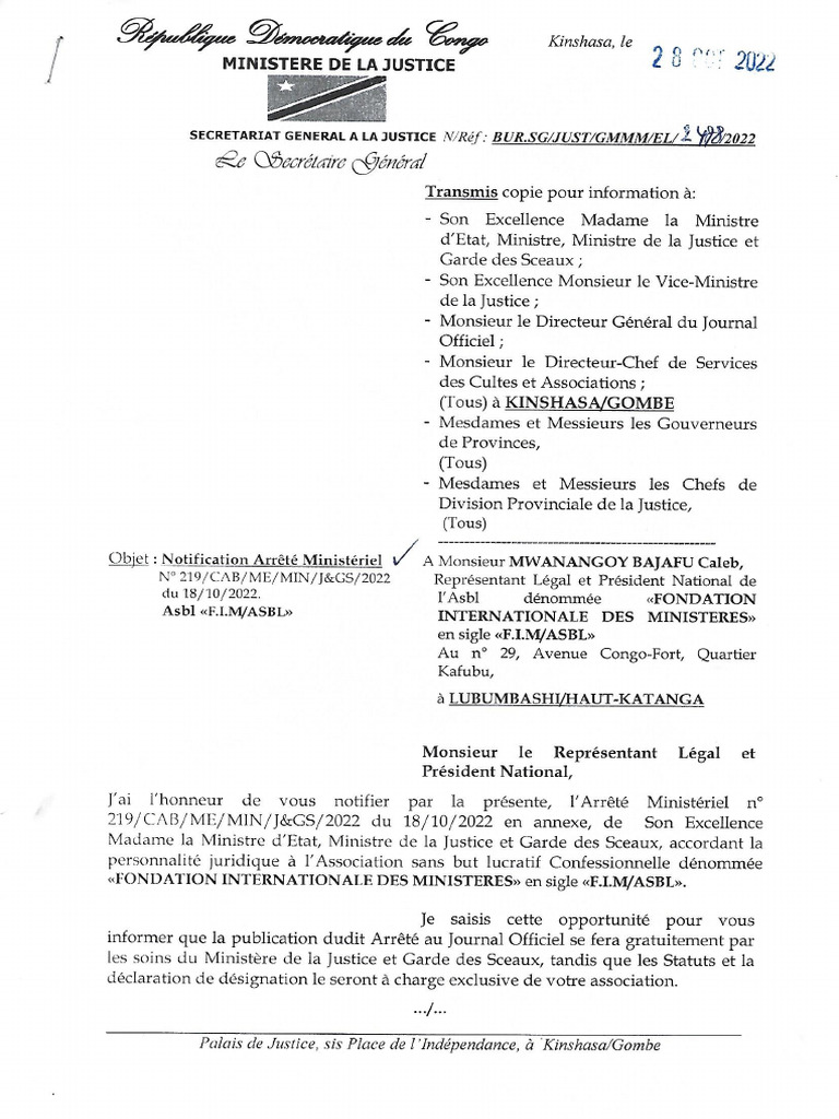 Notification FIM ARRETE | PDF