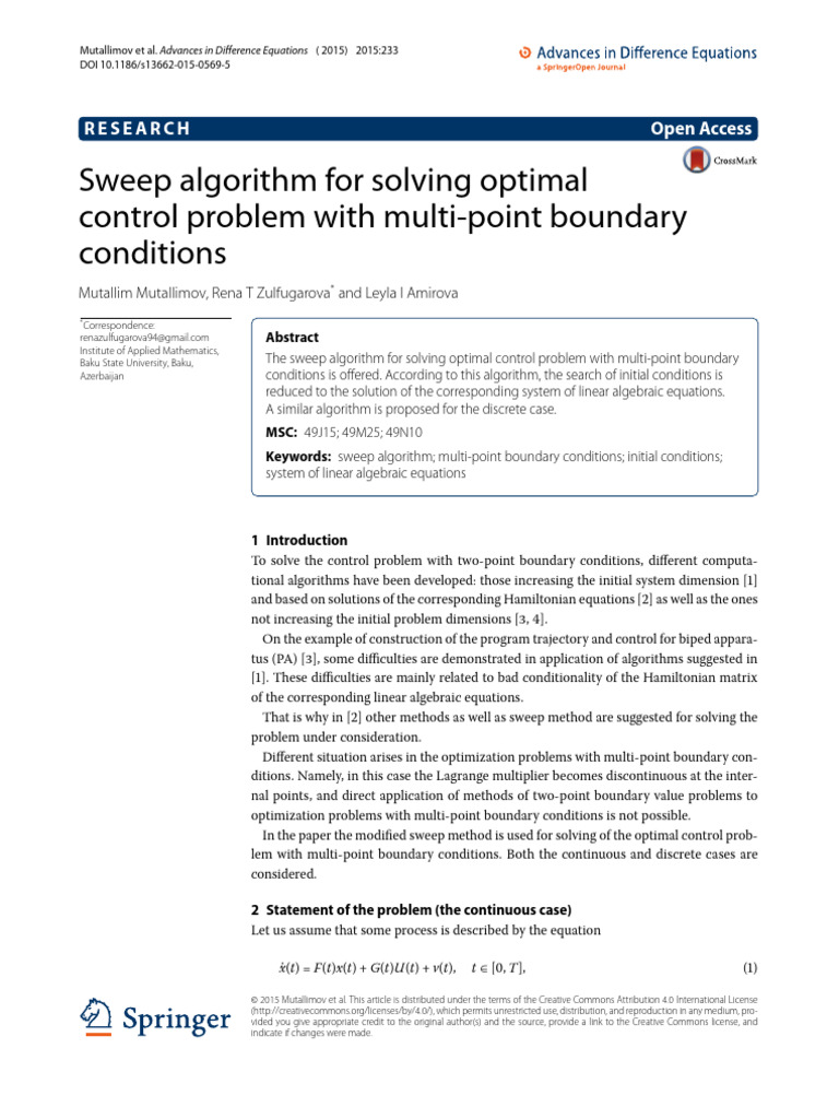 Sweep Algorithm for Optimal Control | PDF | Equations | Matrix ...